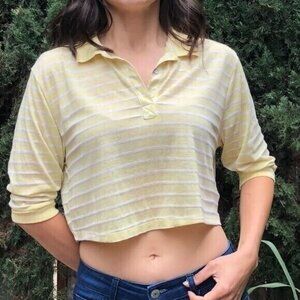 BDG Stripe Yellow & White Cropped Polo Top Sz XS